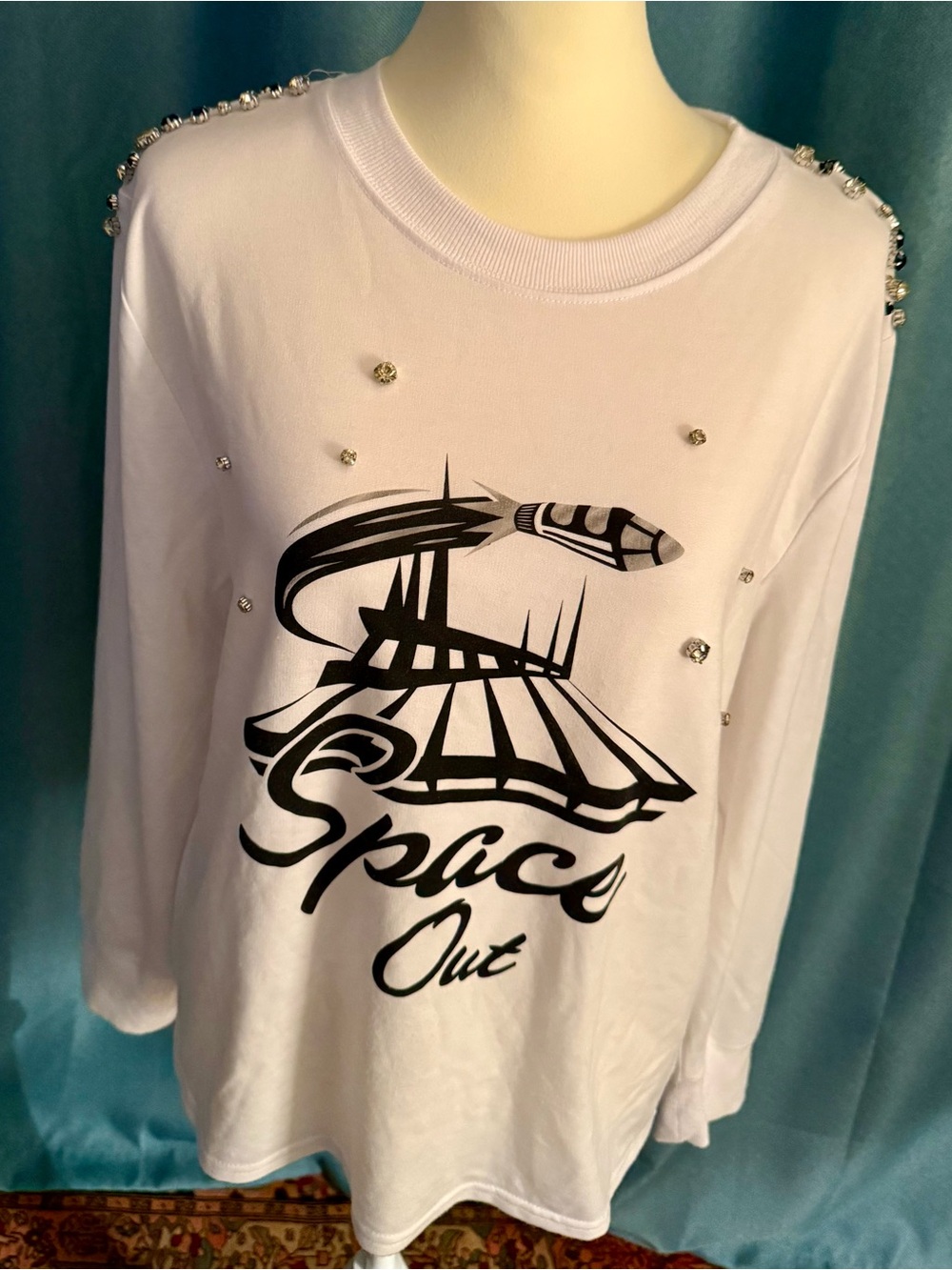 Disney RARE Space Mountain Sweatshirt SPACE OUT with embedded crystals